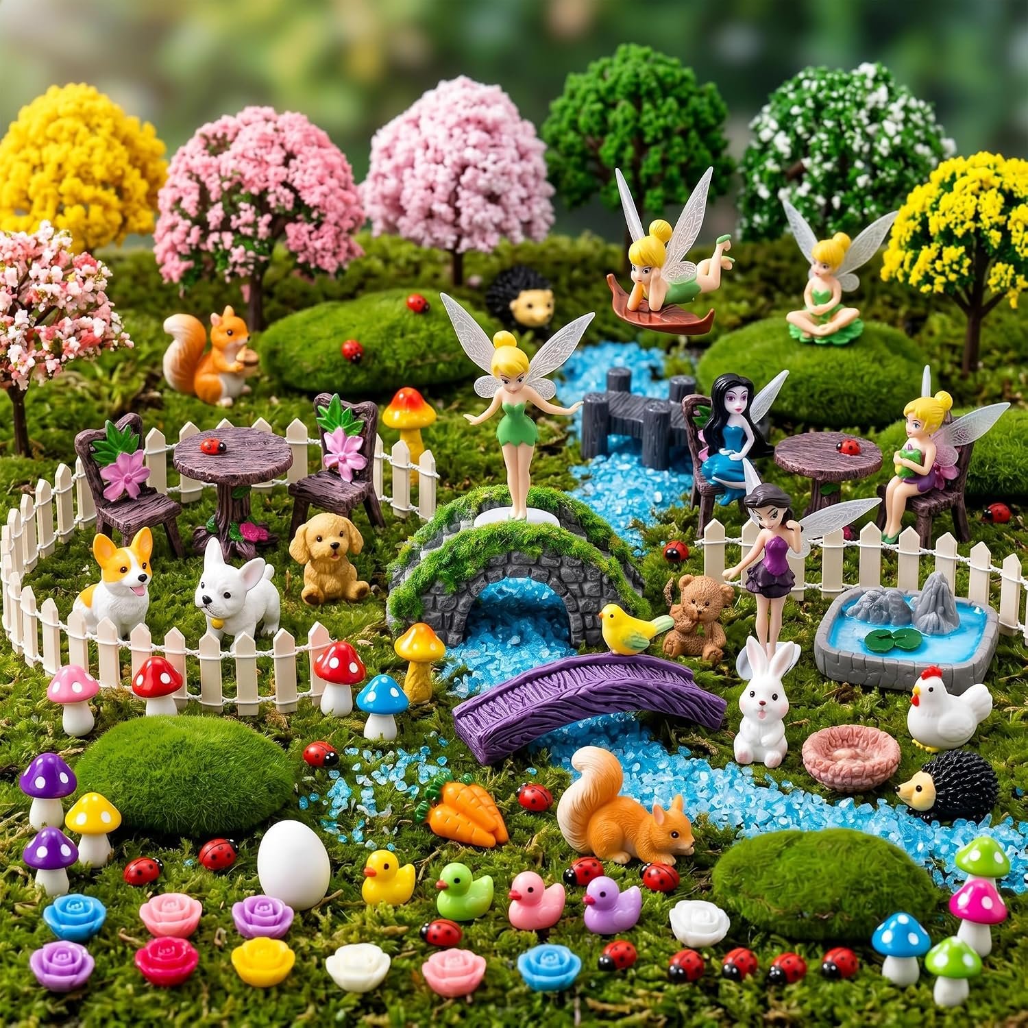Fairy Garden Accessories Kit 143 Pcs, Miniature Fairy Garden Accessories Outdoor Fairy Garden Decor for DIY Terrarium, Dollhouse, Potted Plants Outdoor