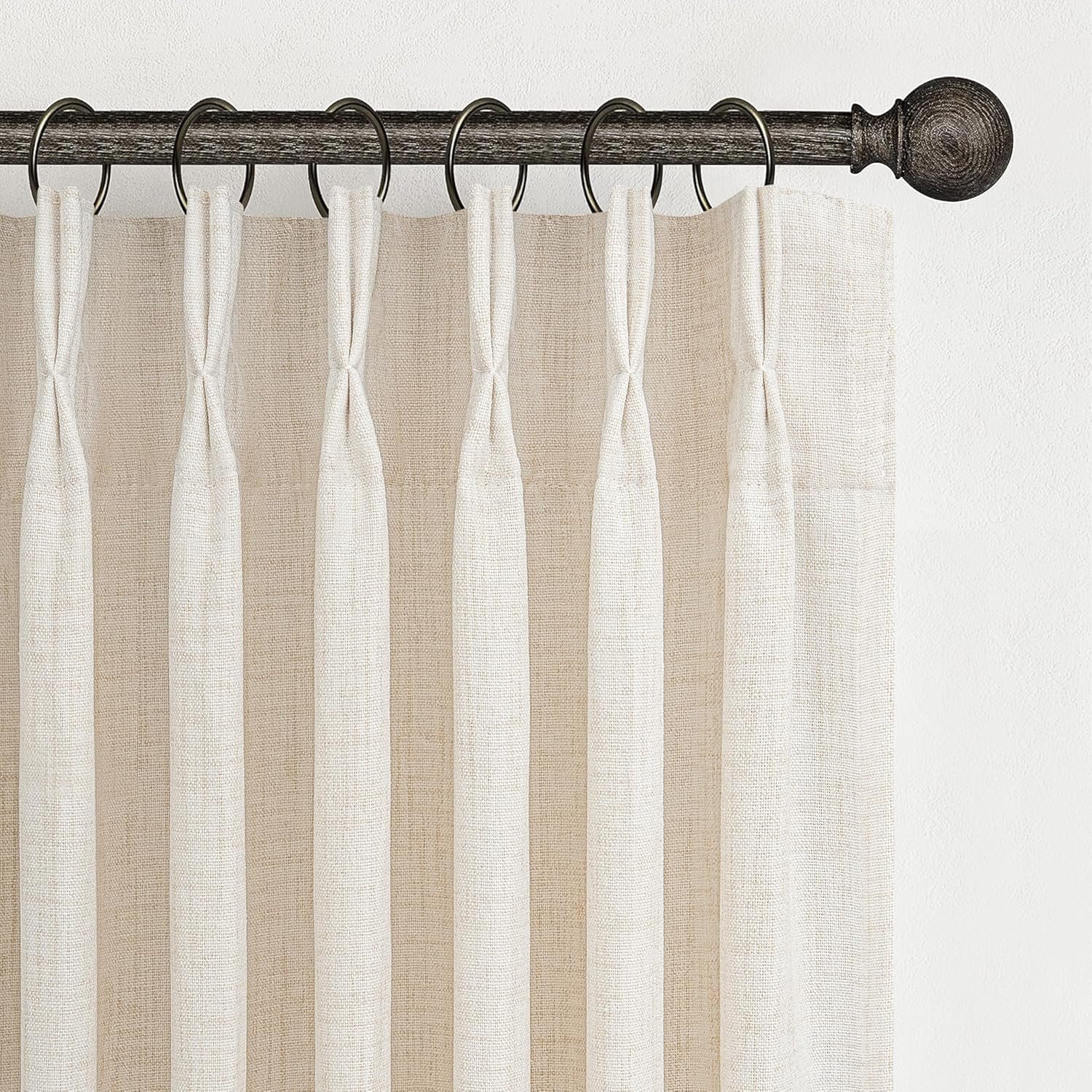 Pinch Pleated Linen Curtains 96 Inches Long for Living Room Bedroom, Light Filtering Boho Window Drape 96 inch 2 Panels Burgs with Hooks&Rings 8ft Cream Birch Sliding Glass Door Sheer Curtain Decor