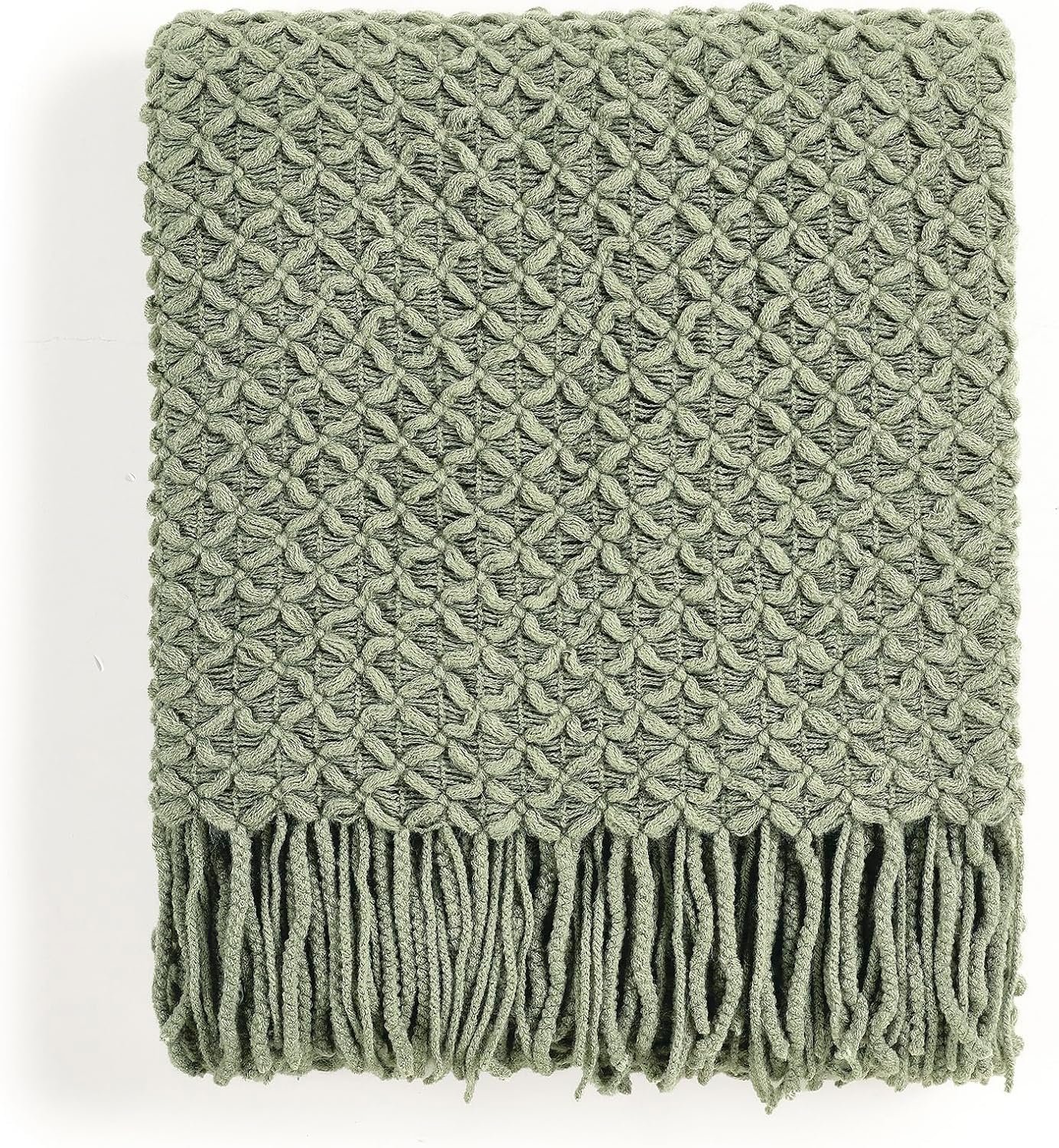 CREVENT Farmhouse Boho Knitted Throw Blanket for Couch Sofa Chair Bed Home Decoration, Soft Warm Cozy Light Weight for Spring Summer Fall (50”X60” Sage Green)