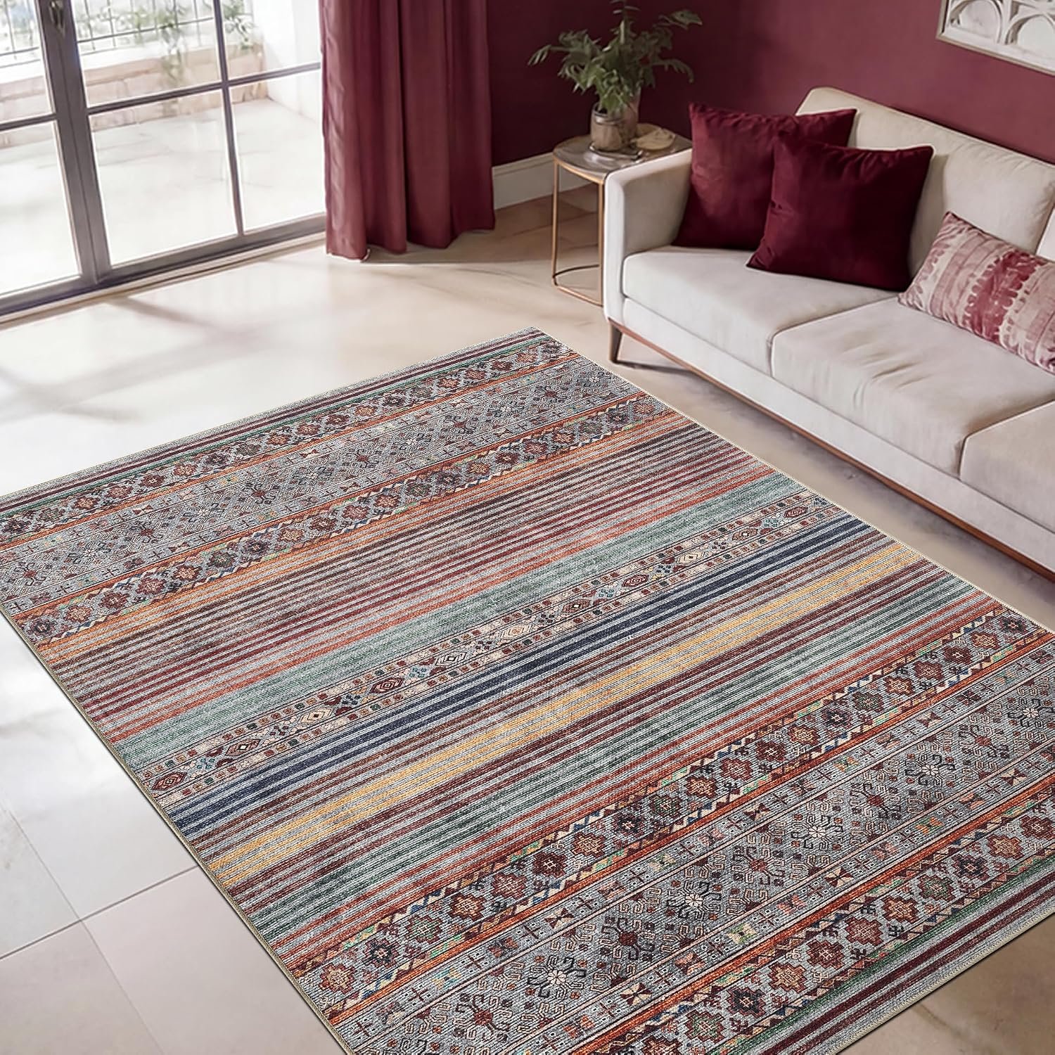 Keen Home Design 48″x72″ Rug – Machine Washable Area Rug with Non-Slip Backing, Ideal for Living Room, Dining Room, Bedroom – Vintage, Easy Clean, Durable, Low Pile Rug – (4′ x 6′)