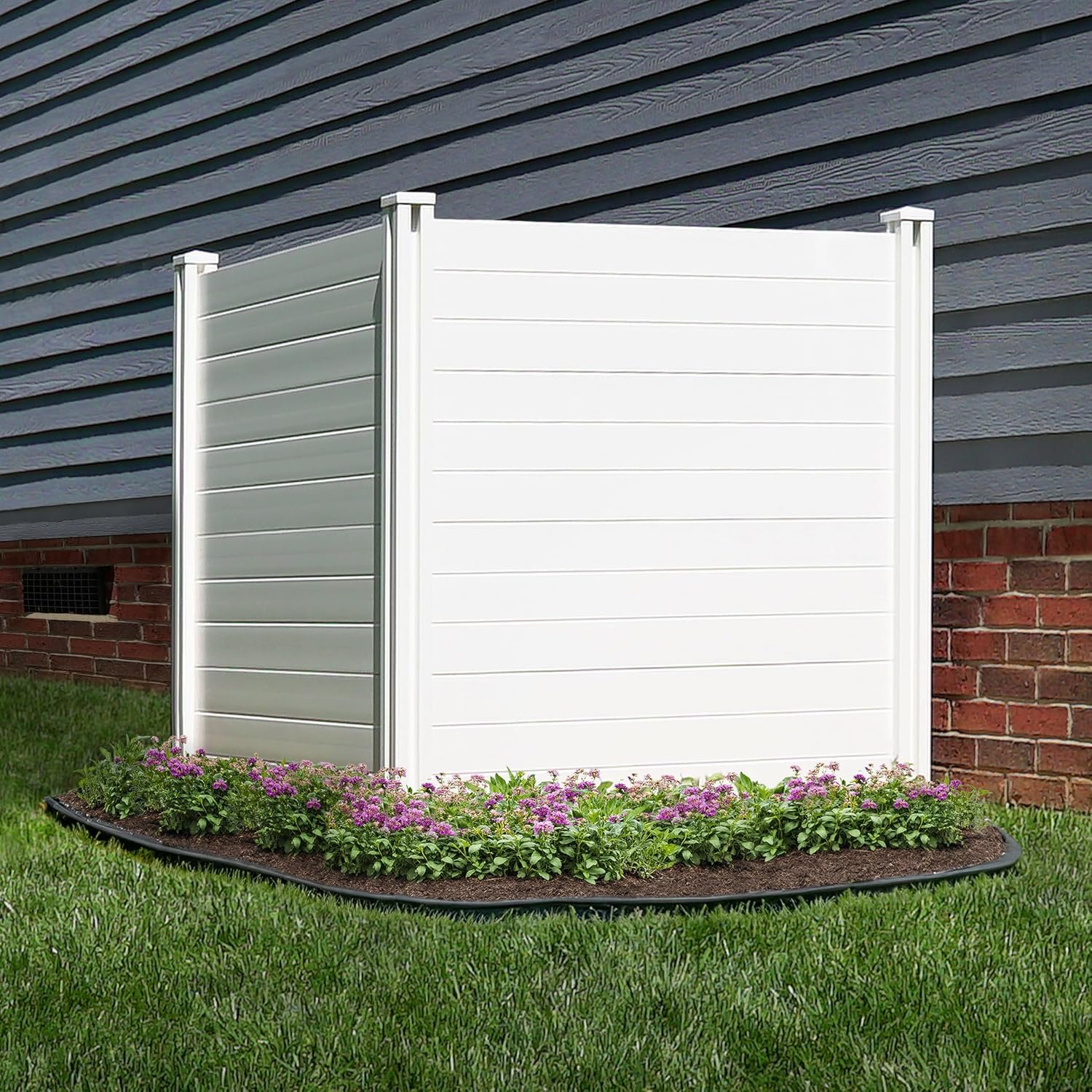 Enclo Premium White Vinyl Privacy Screen, DIY No Dig Kit | 4ftH x 4ftW, 2 Panels, Trash Can Fence, ZP19014