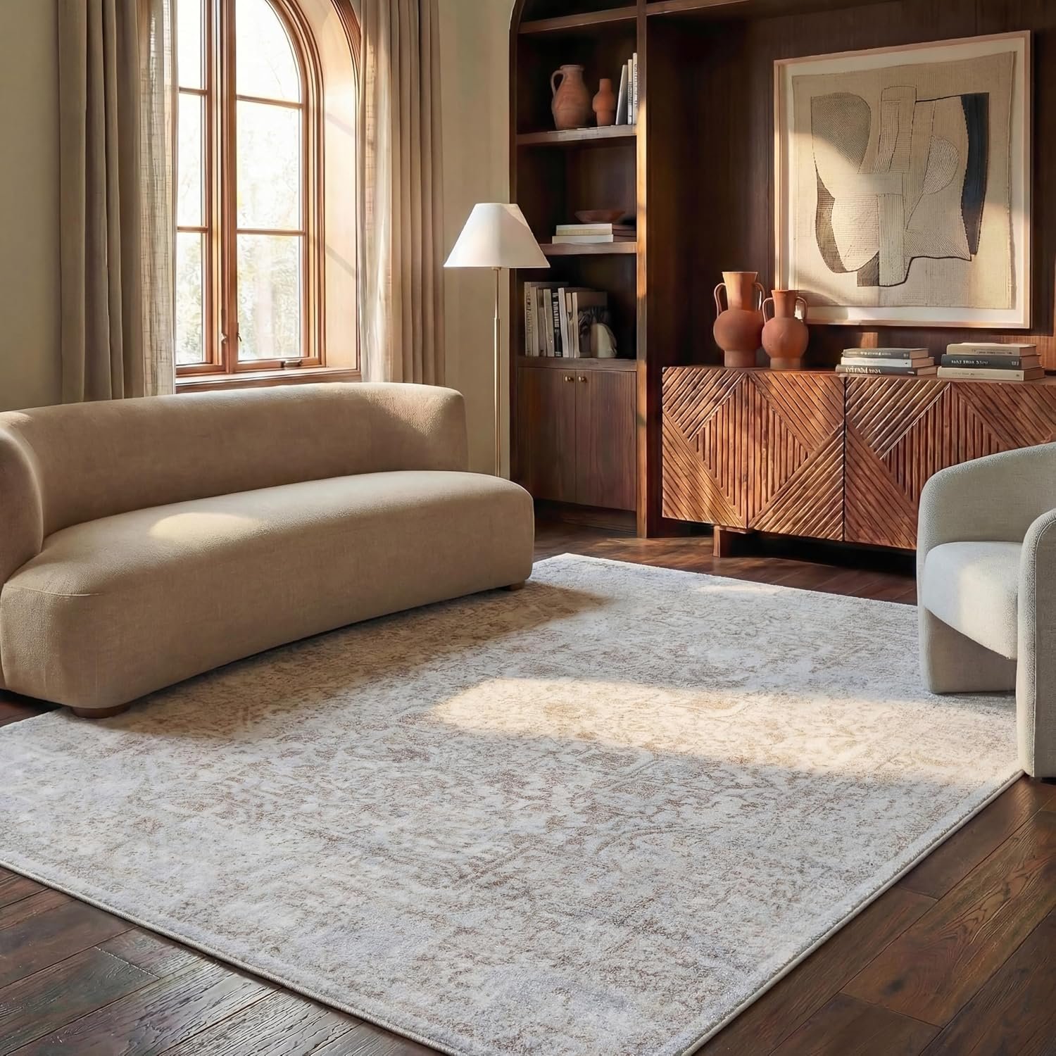 SAFAVIEH Area Rug 9×12 – Evoke Collection – Large – Ivory & Taupe, Distressed Design, Non-Shedding & Easy to Clean, Ideal for Living Room, Bedroom, Dining Space (EVK256E)