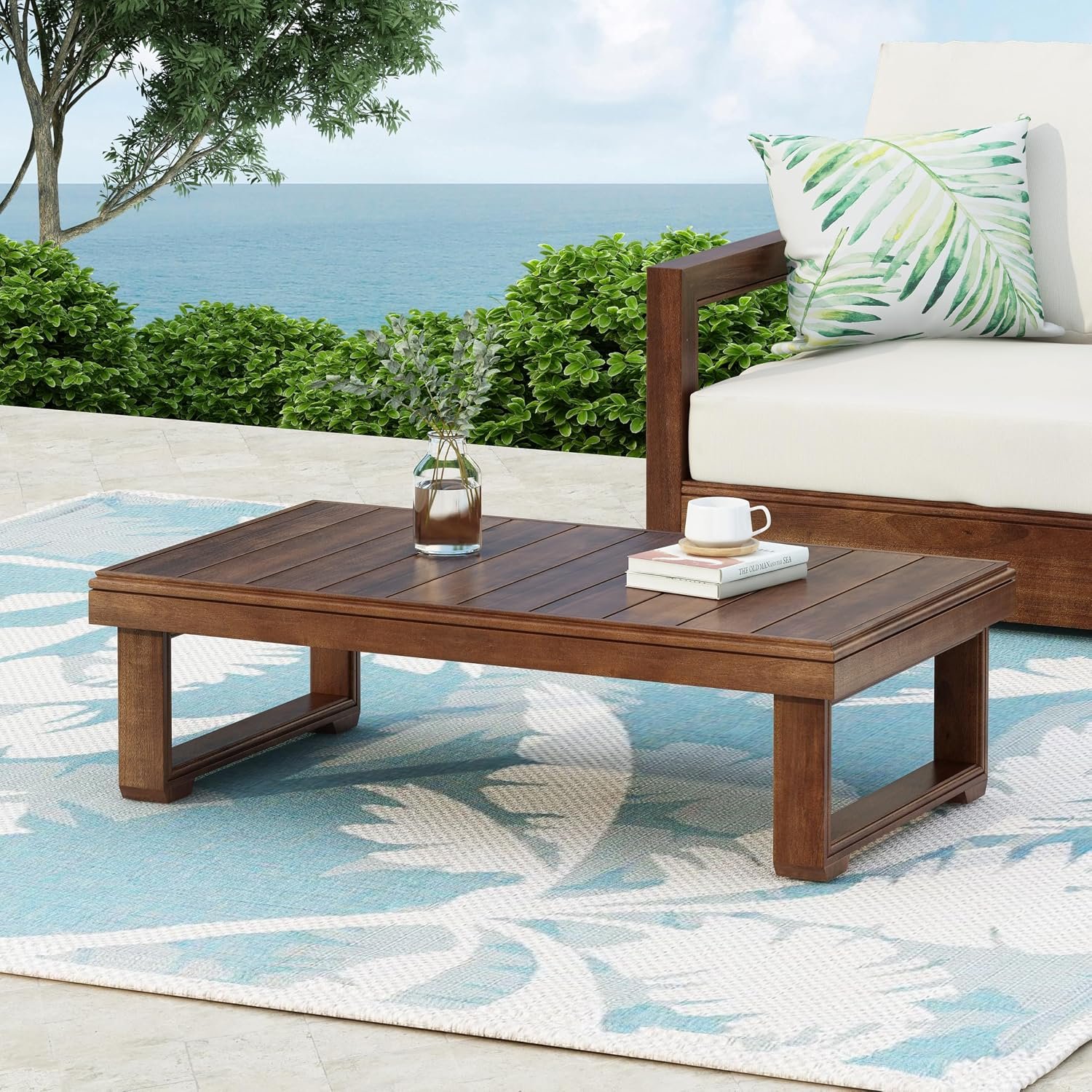 Christopher Knight Home Westchester Rectangular Outdoor Coffee Table, Slat Panel Side Table, Acacia Wood Side Desk for Backyard Balcony Garden, Weather Resistant Patio Tea Table, Mocha