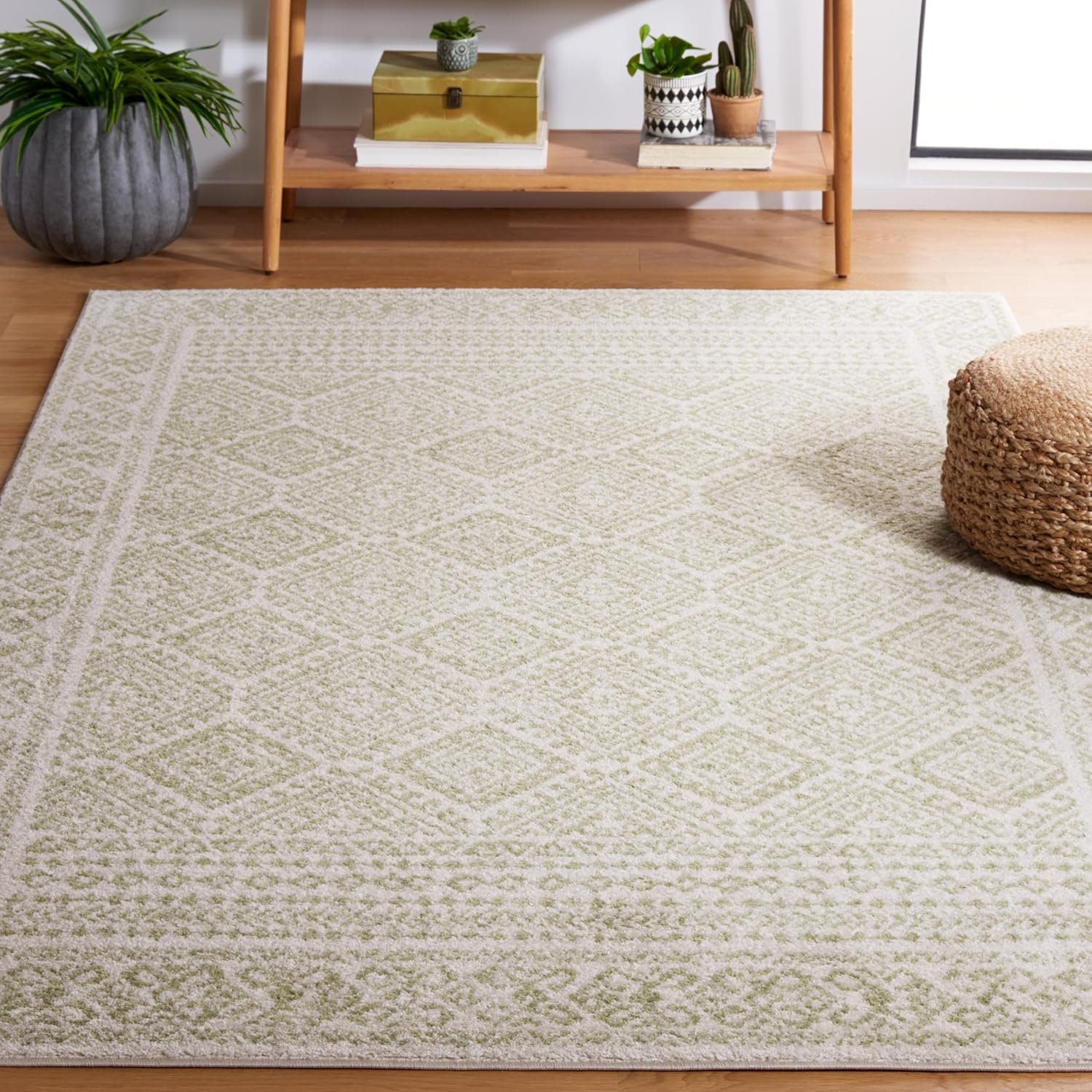 SAFAVIEH Area Rug 8×10 – Tulum Collection – Large – Ivory & Sage, Moroccan Boho Distressed Design, Non-Shedding & Easy to Clean, Ideal for Living Room, Bedroom, Dining Space (TUL264E)