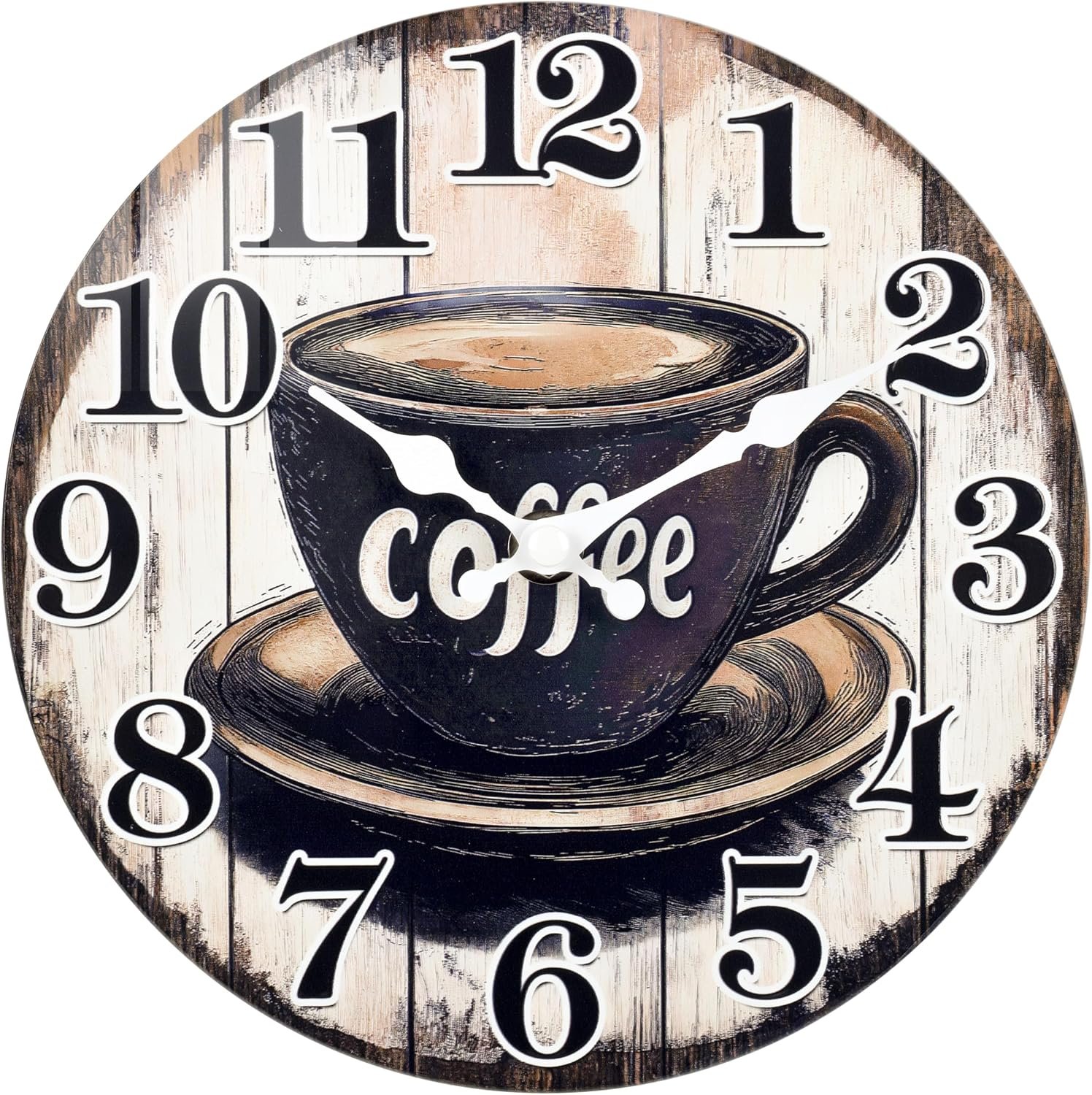 Kitchen Wall Clock,Vintage Glass Coffee Sign Decor Wall Clocks Battery Operated-8 Inch