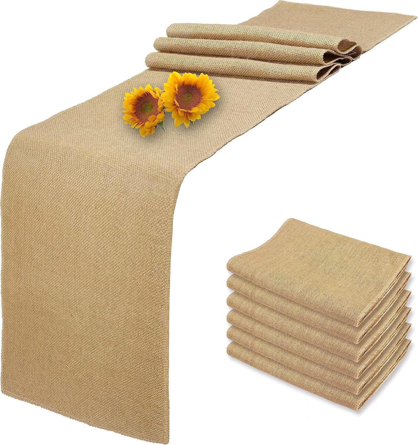 6 Pack Natural Burlap Table Runners,12 x 72 Inch Rustic Jute Table Runner and Placemats Bulk for Western Wedding Table Decorations,Farmhouse Style Party,Holiday,Kitchen Coffee Table Decor Cover