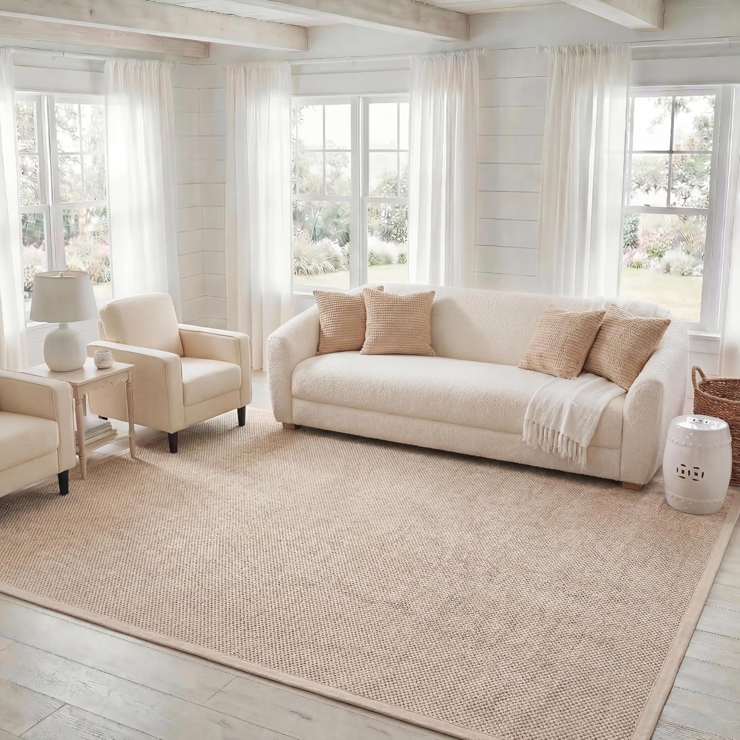 SAFAVIEH Area Rug 8×10 – Natural Fiber Collection – Large – Marble & Beige, Sisal, Woven Design with Border (NF143C)