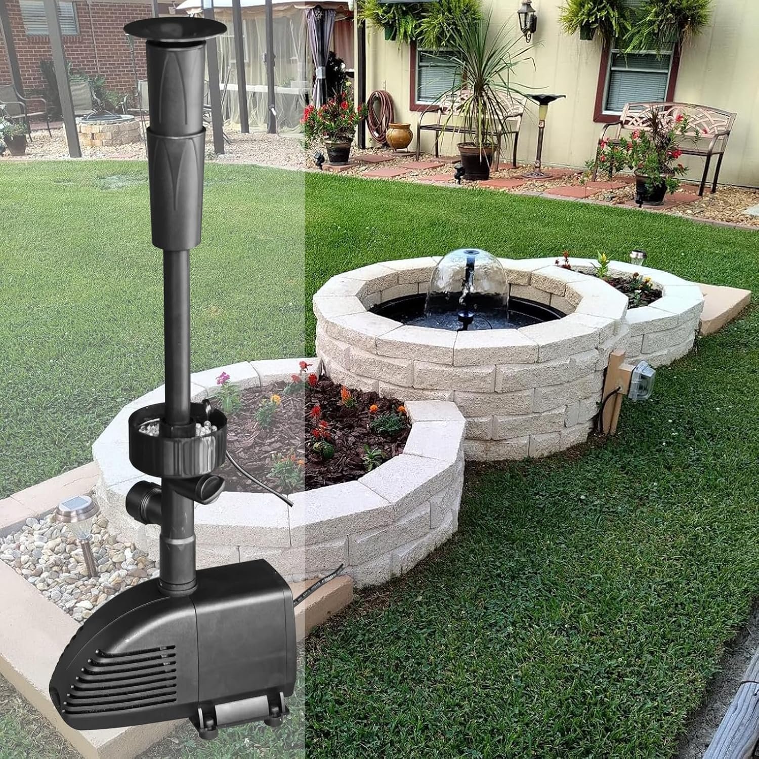 Pond Filter with Pump Fountain Kits, Submersible Pump Pond Fountain Koi Pond Filters for Outdoor Pond,3 Water Patterns Decoration Garden Pond Landscape With Color Light,660GPH 110V Corded Electric