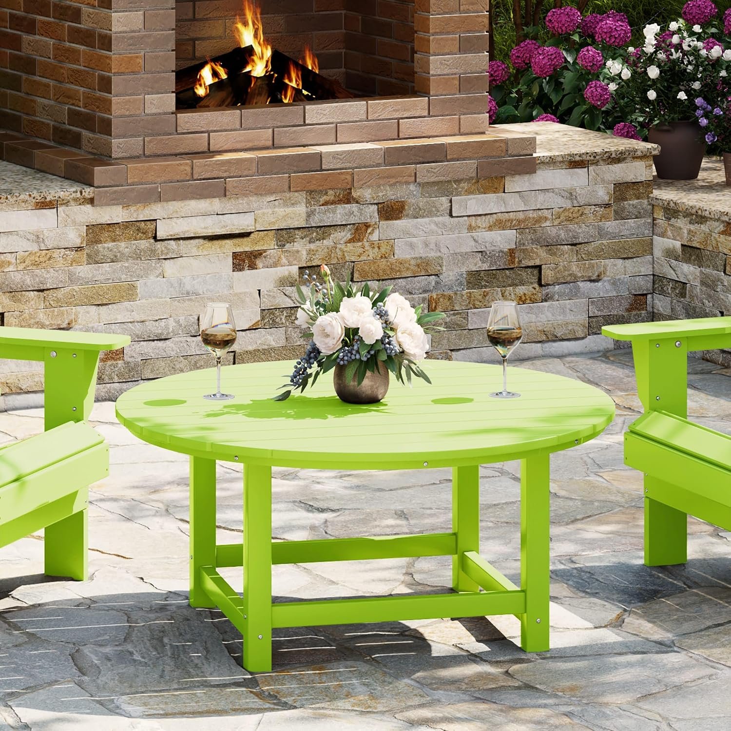 Malibu Low Outdoor HDPE Round Patio Coffee Table, Lime