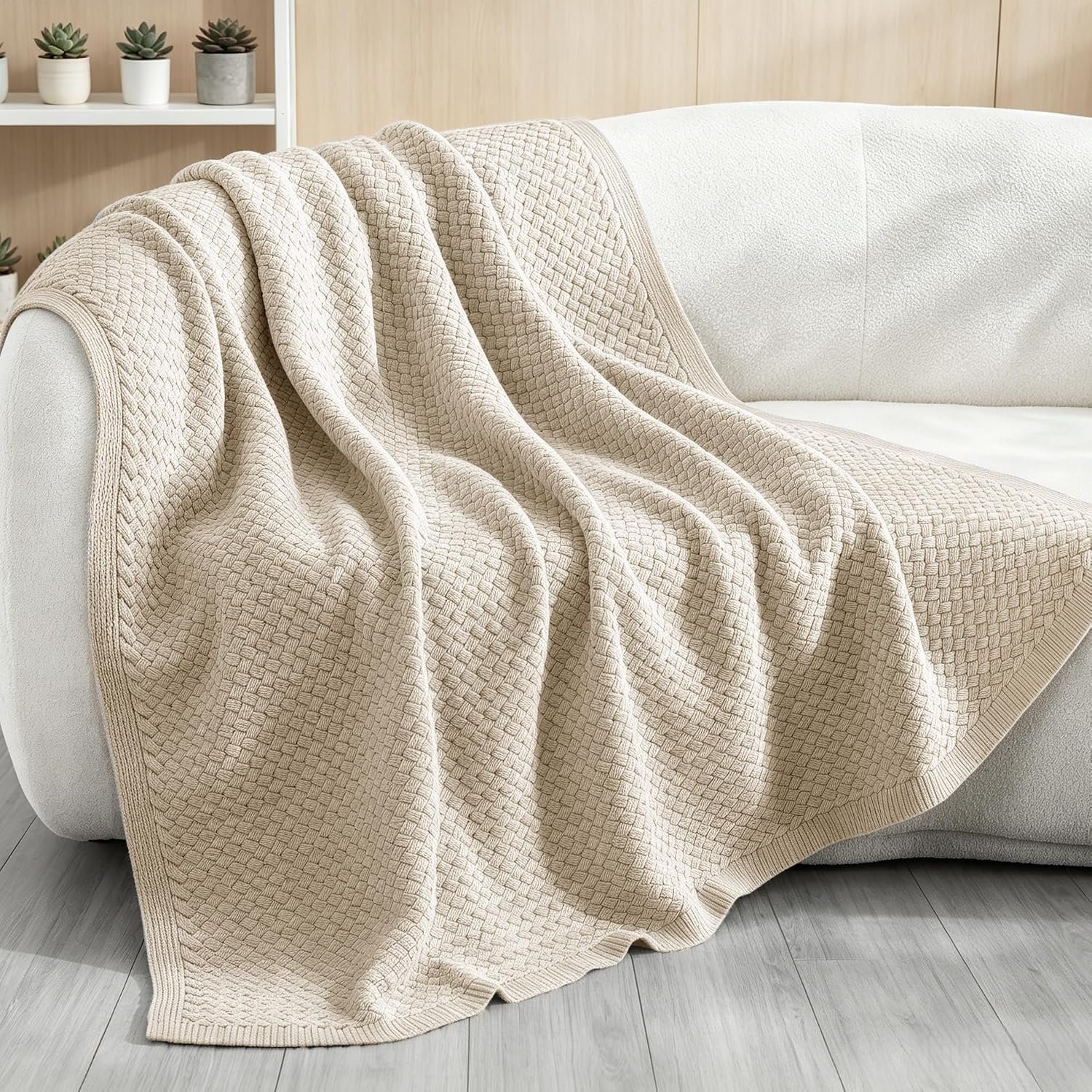 Whale Flotilla Summer Chunky Chenille Knit Throw Blanket for Couch Bed Sofa | Soft Breathable Cozy Camel Blanket for All Seasons, Lightweight Knitted Decorative Throw for Living Room Bedroom, 50″x60″
