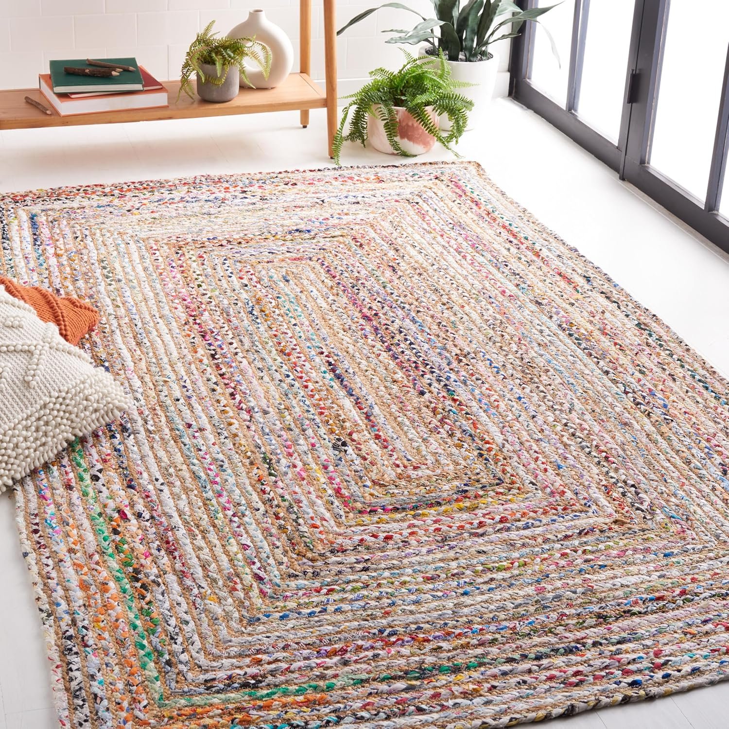 SAFAVIEH Area Rug 5×8 – Cape Cod Collection – Beige & Multi, Handmade Jute & Cotton, Woven Braided Design (CAP202B)