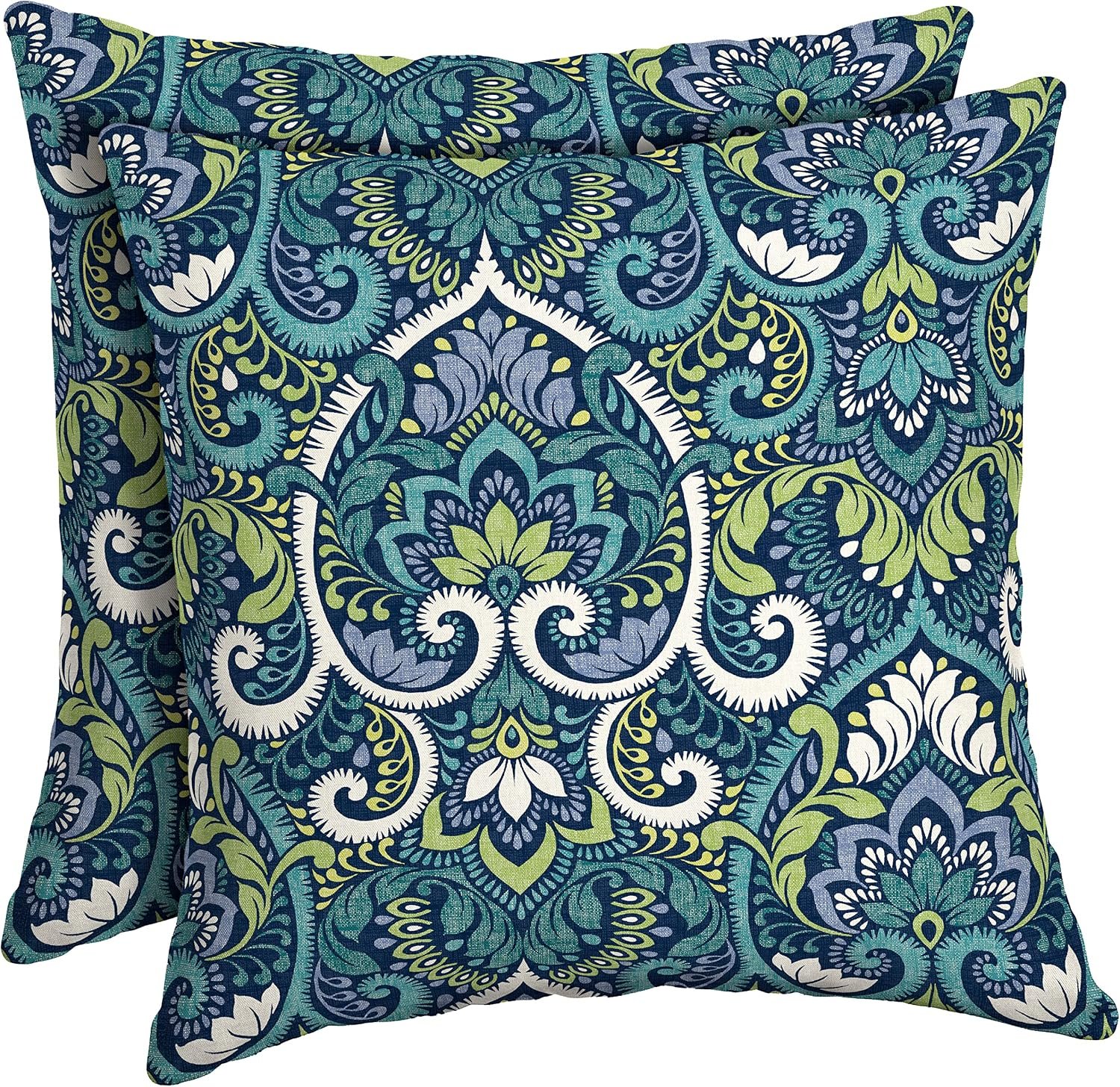 Arden Outdoor Toss Pillow, 2-Pack, 16×16, Blue Damask | Indoor/Outdoor Décor, Rain-Proof, Fade Resistant, Mold and Mildew Resistant