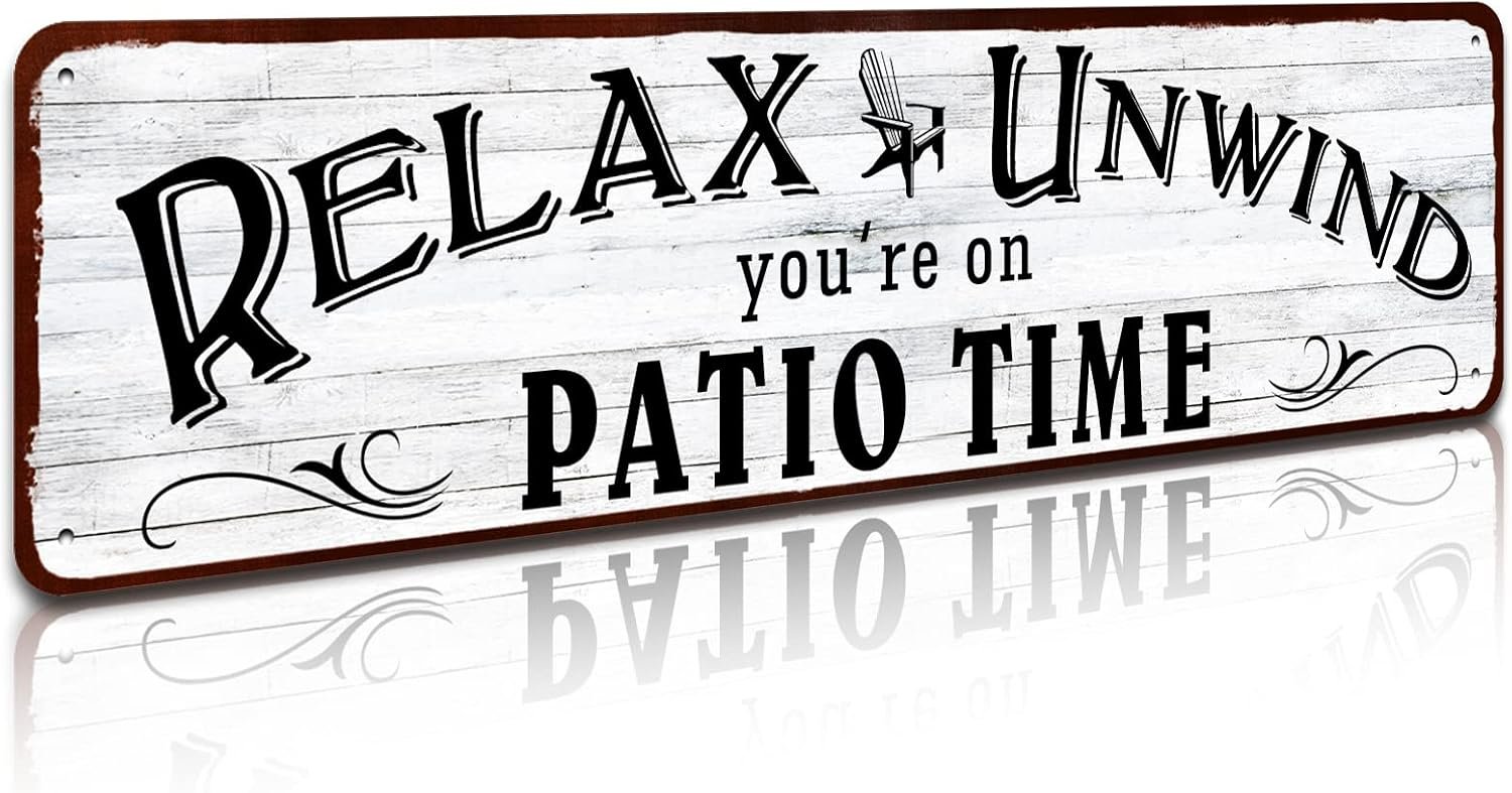 Relax Unwind Patio Time Metal Wall Decor 4×16 Inch